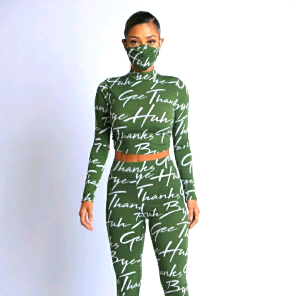 Cursive Print Leggings Set